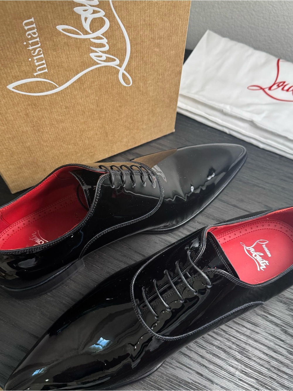 Christian Louboutin Pelvis Lace-Up Dress Shoes Patent Black 42 - Picture 6 of 9